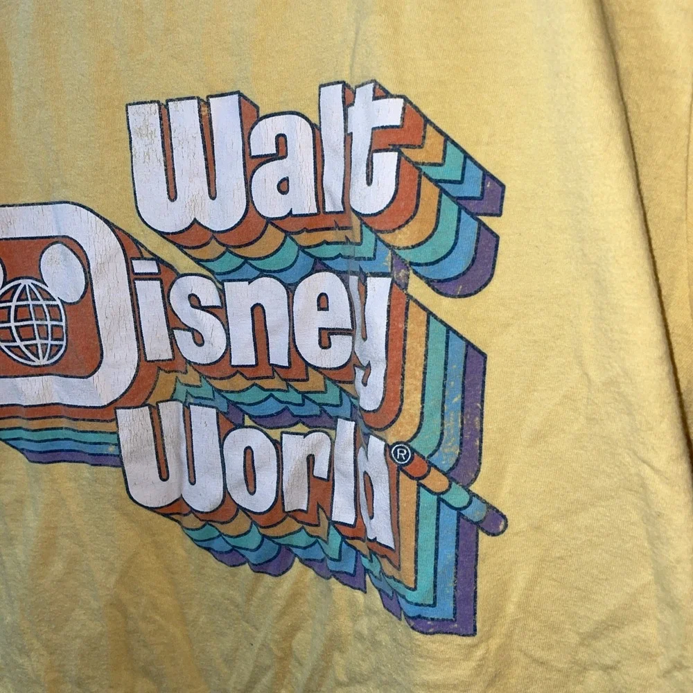 Disney Parks Walt Disney World Retro Rainbow Logo Mickey Yellow Cotton T-Shirt M